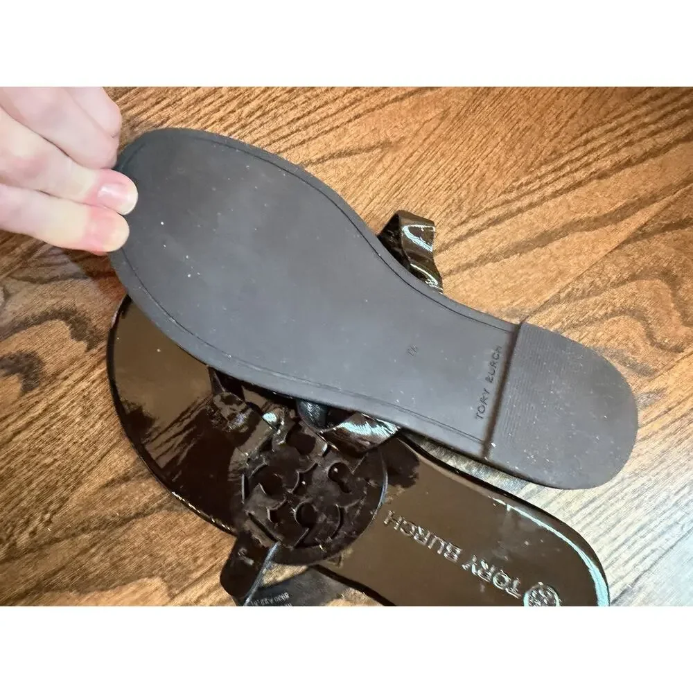 Tory Burch Miller Thong Sandal Women's Sz 7.5 Black patent Leather